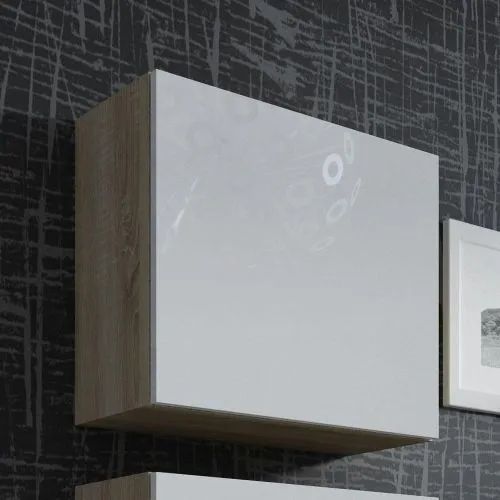 Ąžuolas sonoma (korpus)/balta blizgi (priekis) vitrina kvadrat