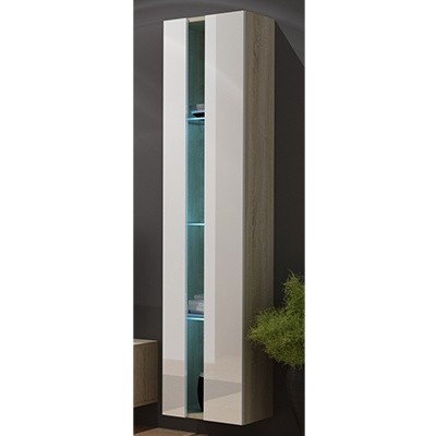 Ąžuolas sonoma (korpus)/balta blizgi (priekis) vitrina nev Ąžuolas sonoma (korpus)/balta blizgi (priekis) vitrina nev