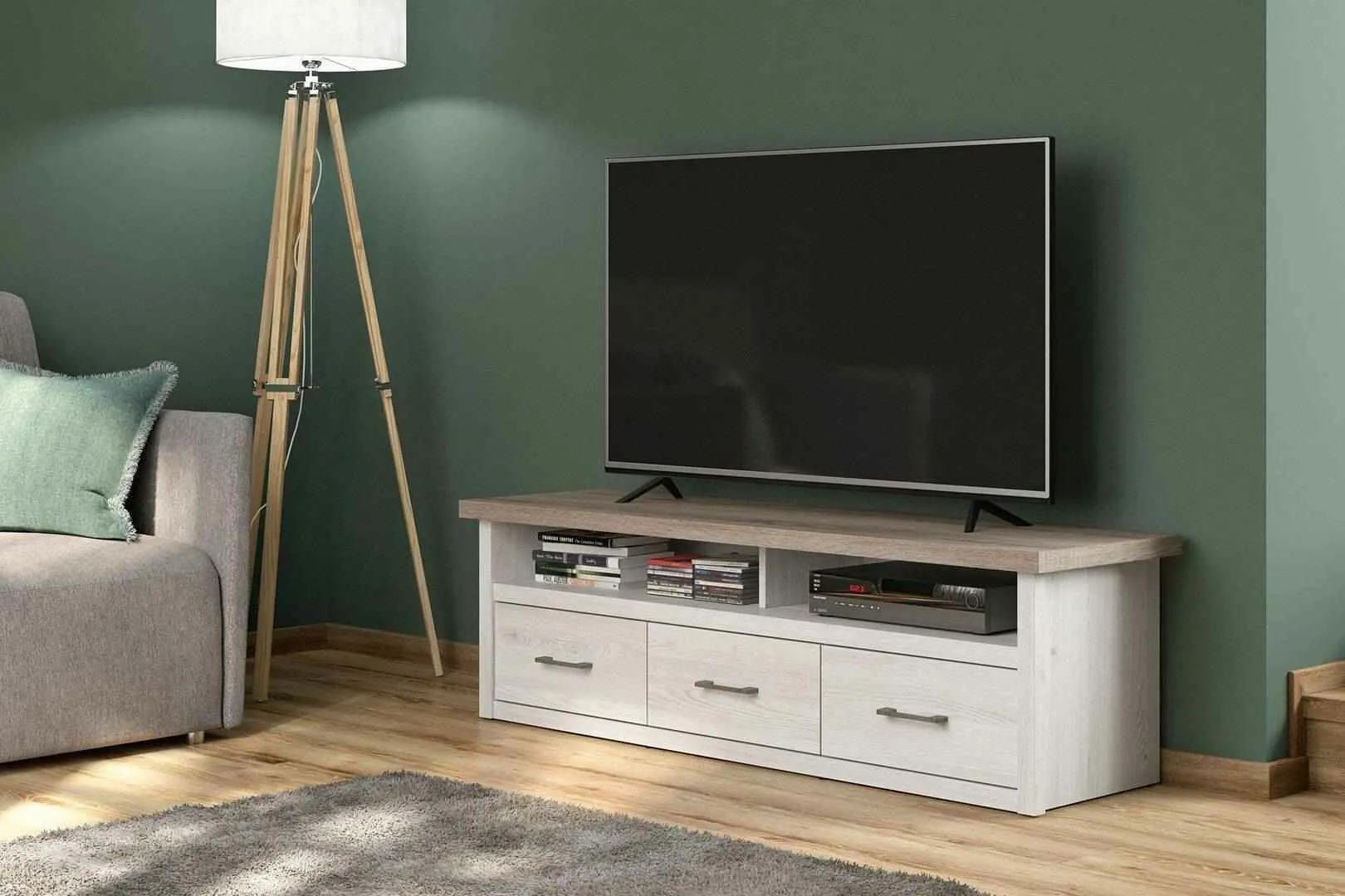 BA-RW105630-6 Moderni TV spintelė RW105630 su lentynomis ir stalčiais