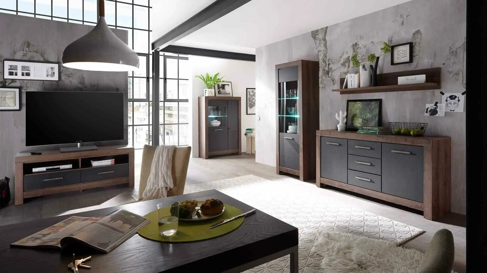 BA-RW105635-14 Moderni TV spintelė su lentynomis ir uždaromis durelėmis