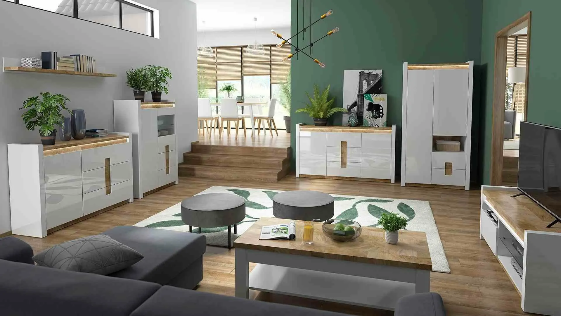 BA-RW105649-5 Moderni TV spintelė su lentynomis ir uždaromis durelėmis