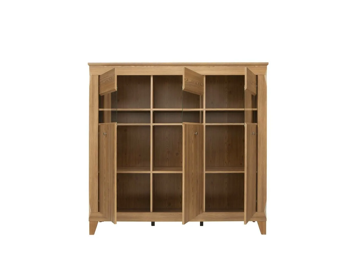 BA-RW105830-3 Moderni balta vitrina su stiklinėmis durelėmis ir lentynomis