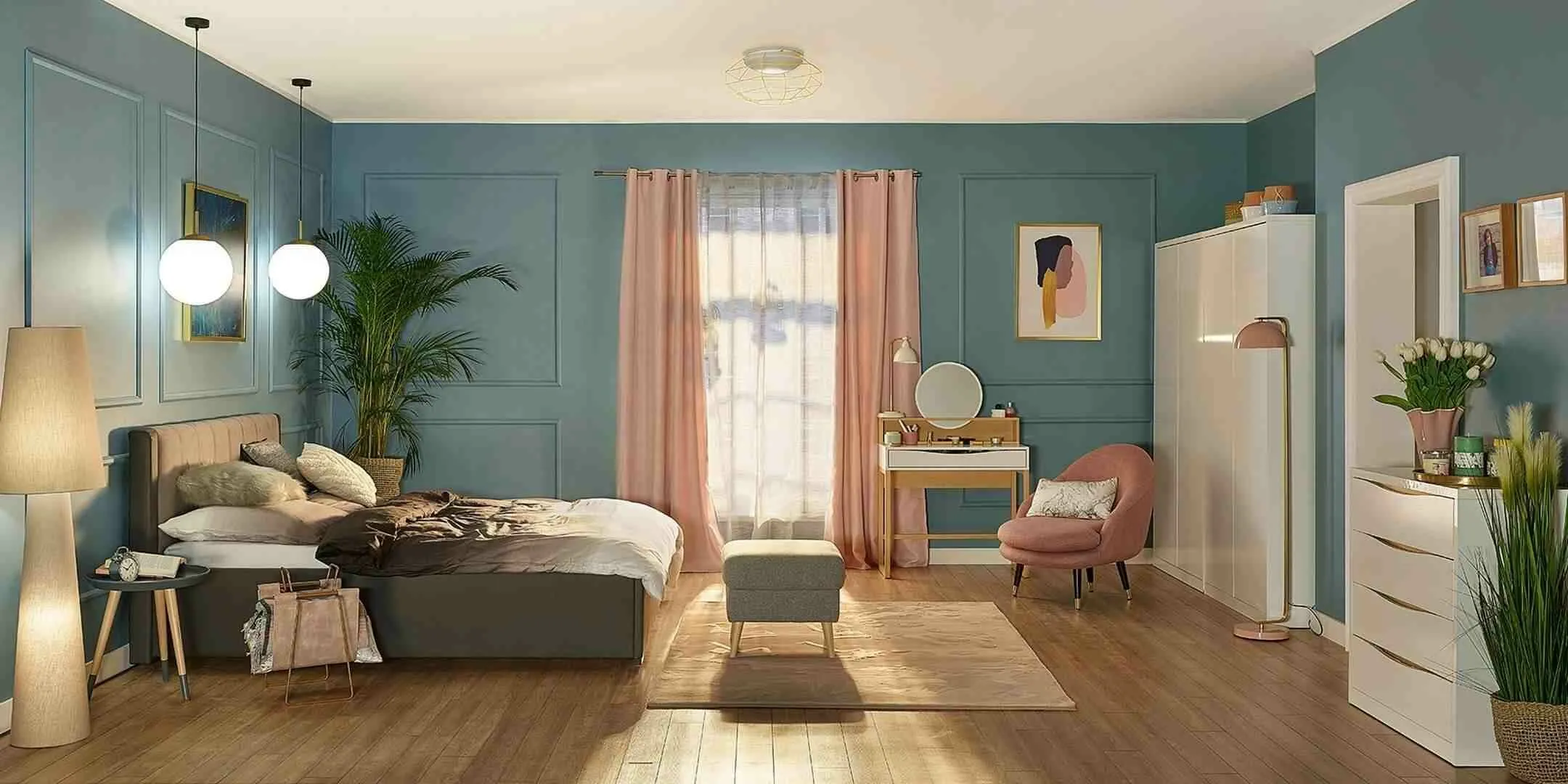BA-RW106150-8 Moderni L87 kampinė sofa su miego funkcija ir pufu