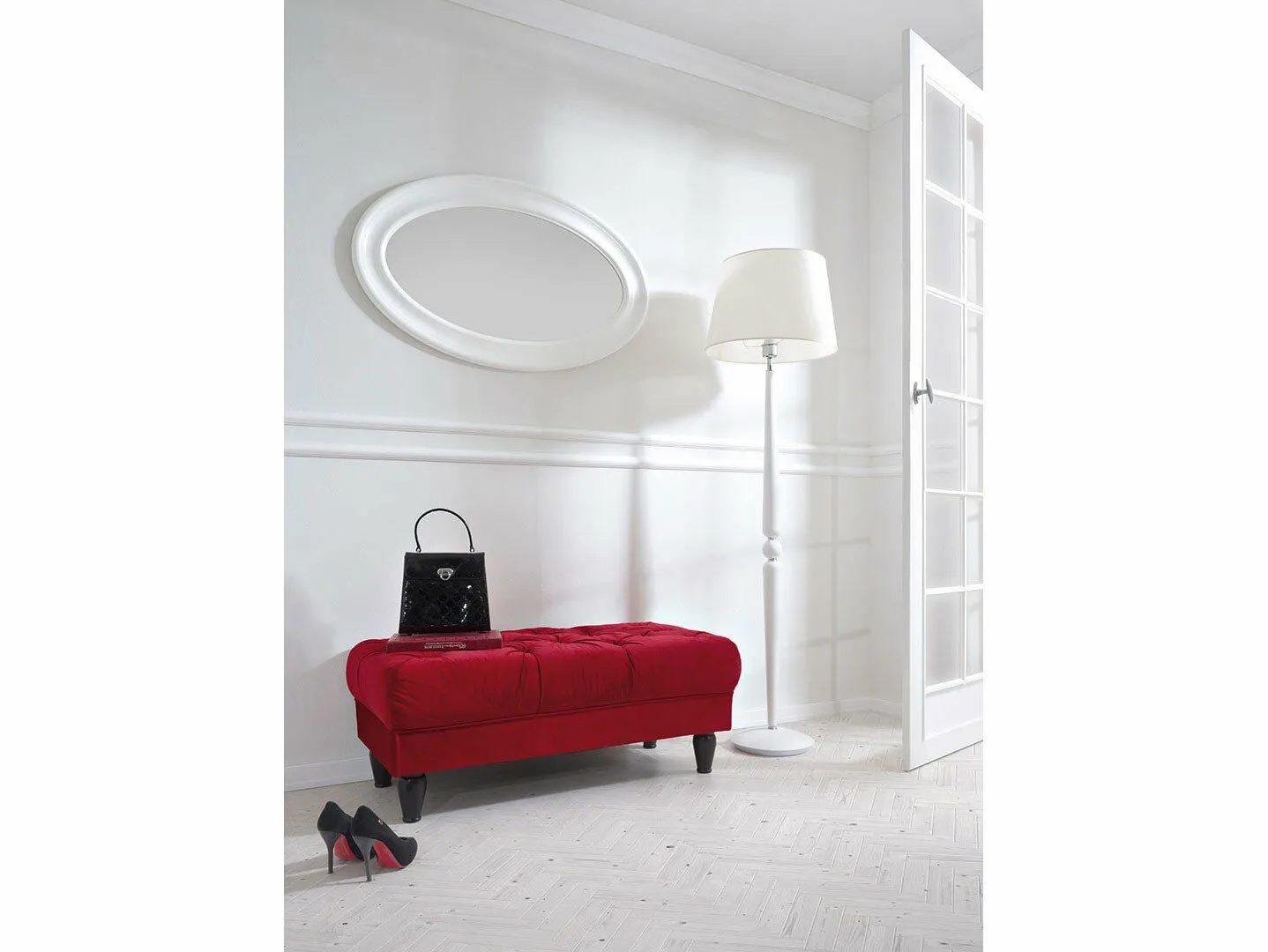BA-RW105300-3 Modernus pufas 110x55 su minkštu pilku audiniu