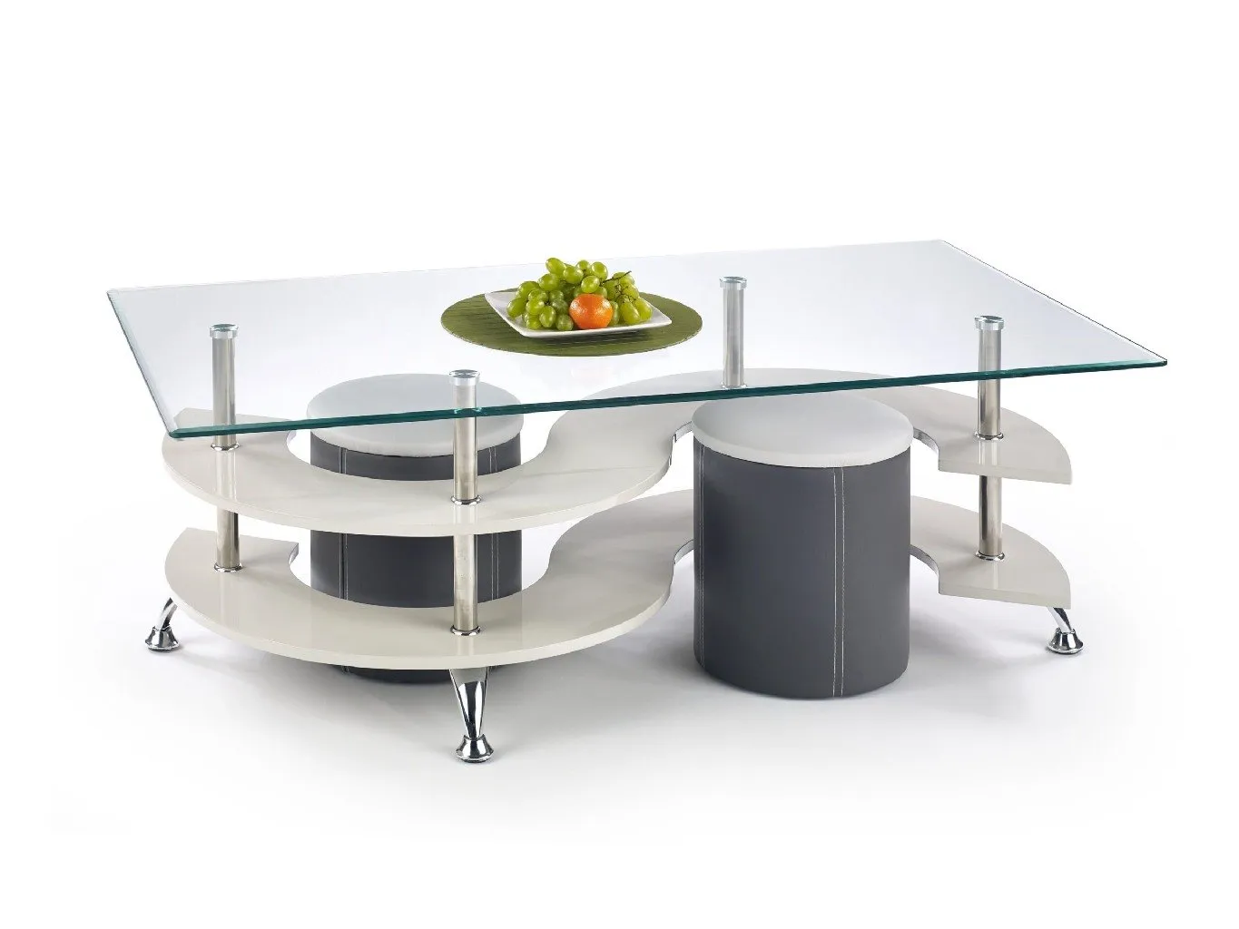 ZO-ZF101112-1 NINA 5 coffee table with pouffes spalva: grey / dark grey