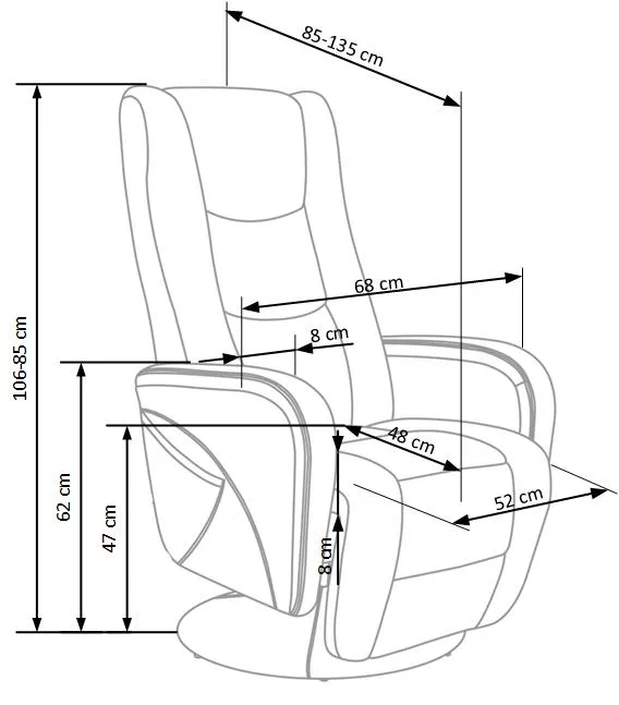 ZO-ZF101198-2 Pilkas PULSAR recliner fotelis moderniame interjere