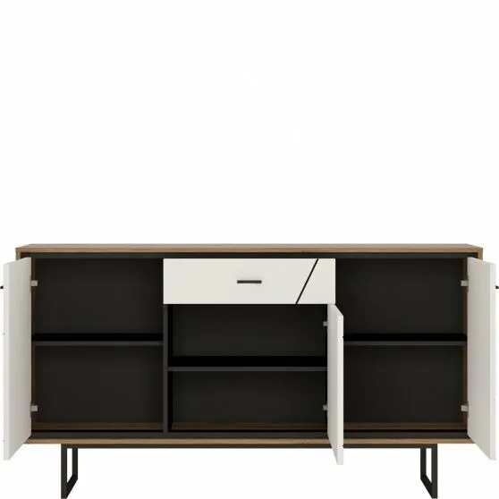 BA-ML103143-2 Moderni balta komoda BROK04 su juodomis rankenėlėmis