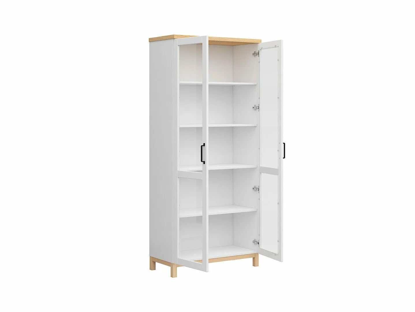 BA-RW105834-3 Moderni dviejų durų balta spinta su medžio detalėmis