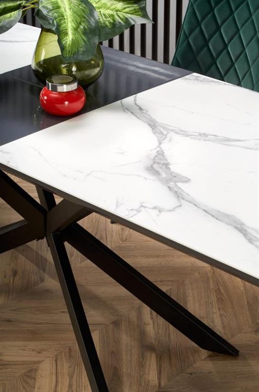 Stalas DIESEL extension table, Spalva: top - white marble / dark grey, legs - juoda