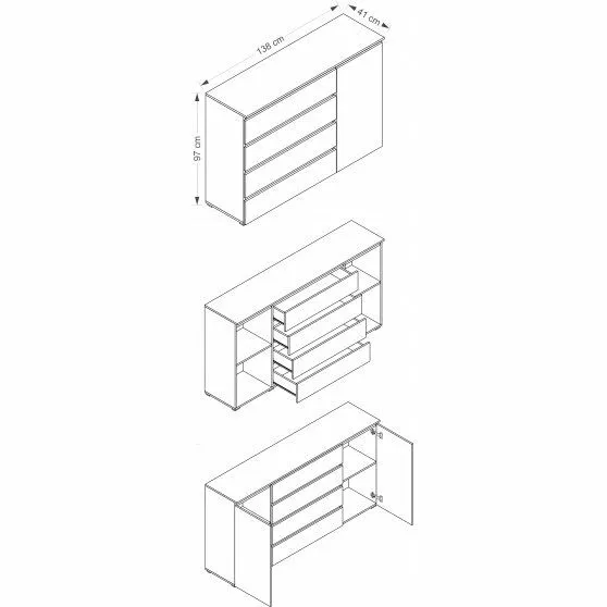 BA-ML104180-4 Moderni komoda C05 su keturiais stalčiais ir medžio apdaila
