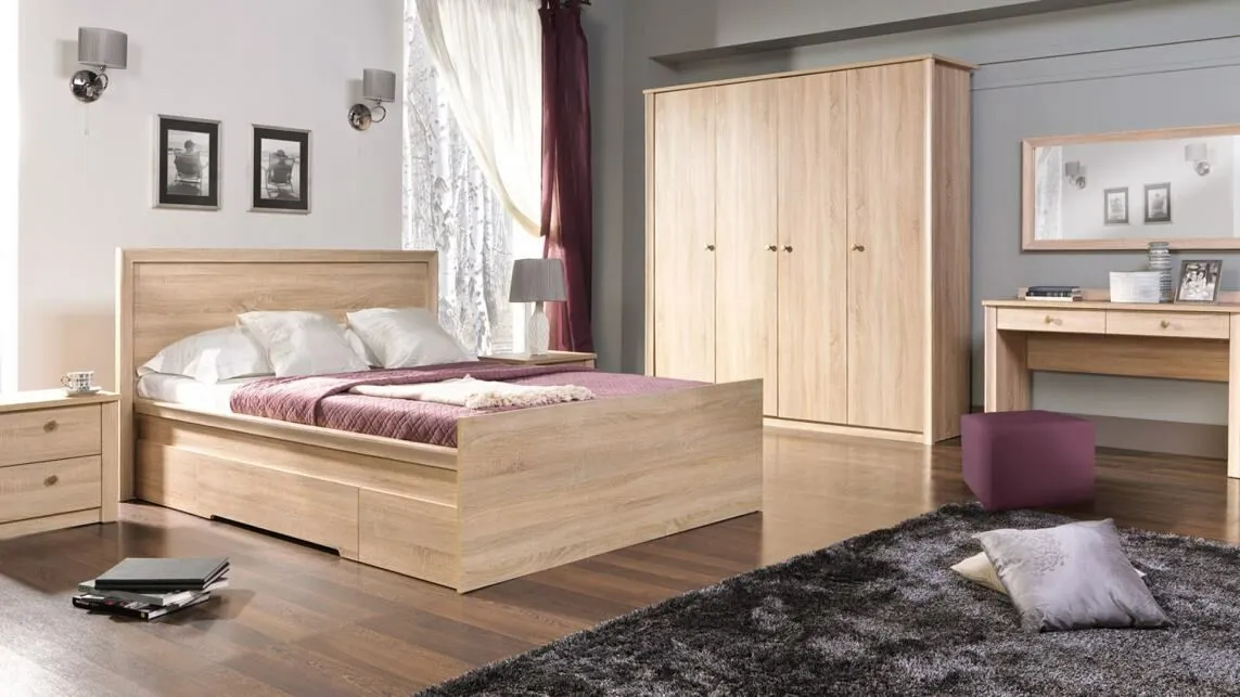 BA-ML104214-8 Moderni balta komoda F6 su medinėmis kojelėmis