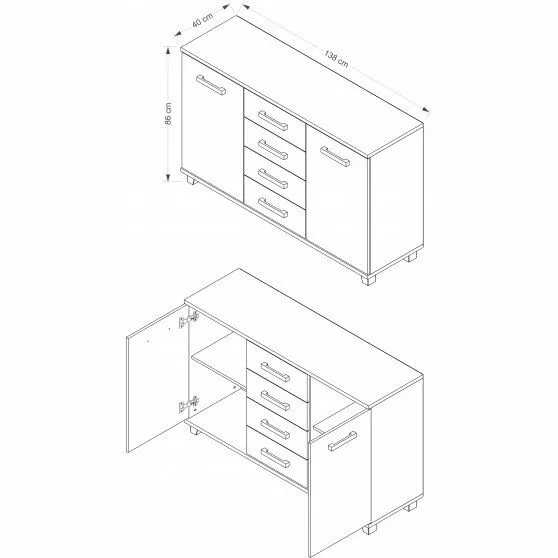 BA-ML104281-2 Moderni komoda M36 su stalčiais ir minimalistiniu dizainu