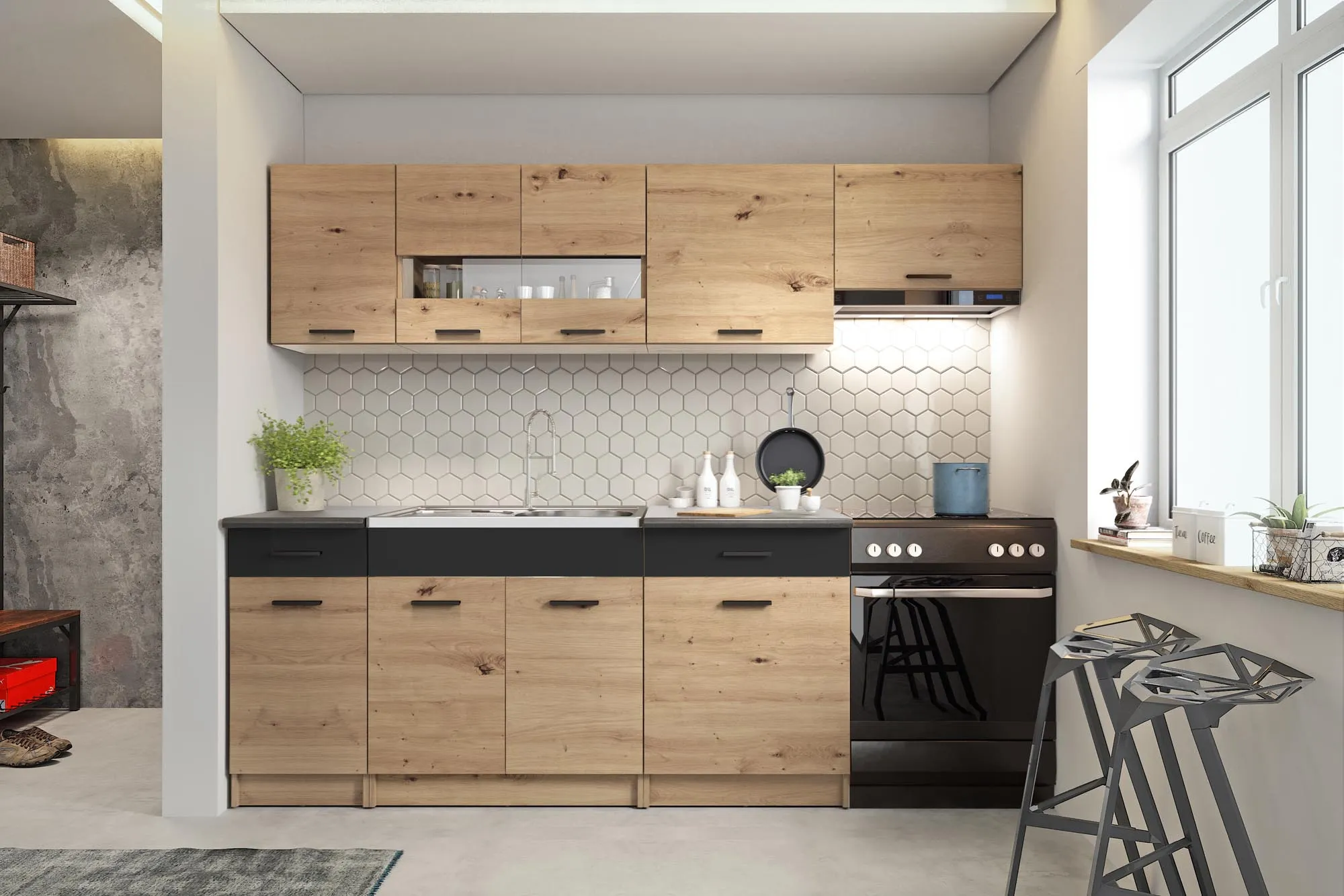 ZO-ZF101638-1 ALINA 240 - ARTISAN OAK/BLACK MATT