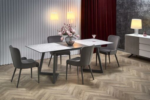 Stalas TIZIANO extension table, Spalva: top - light grey / dark grey, legs - dark grey