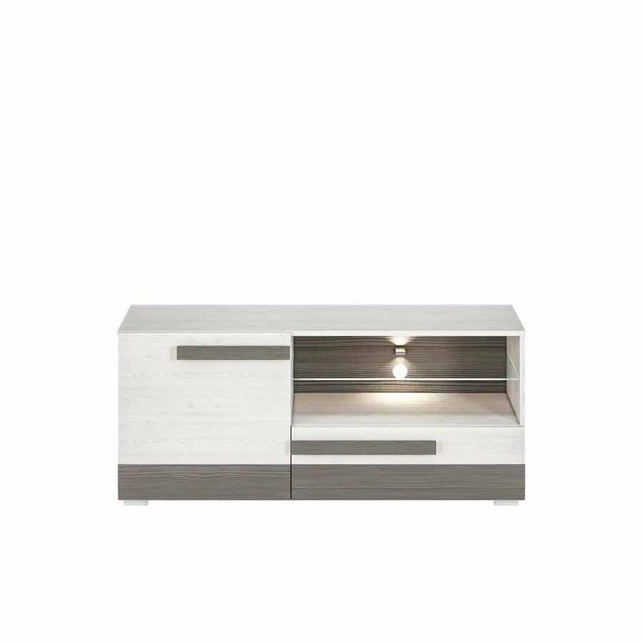 BA-MM100714-3 Baltas TV staliukas BLANCO 10 su moderniomis lentynomis