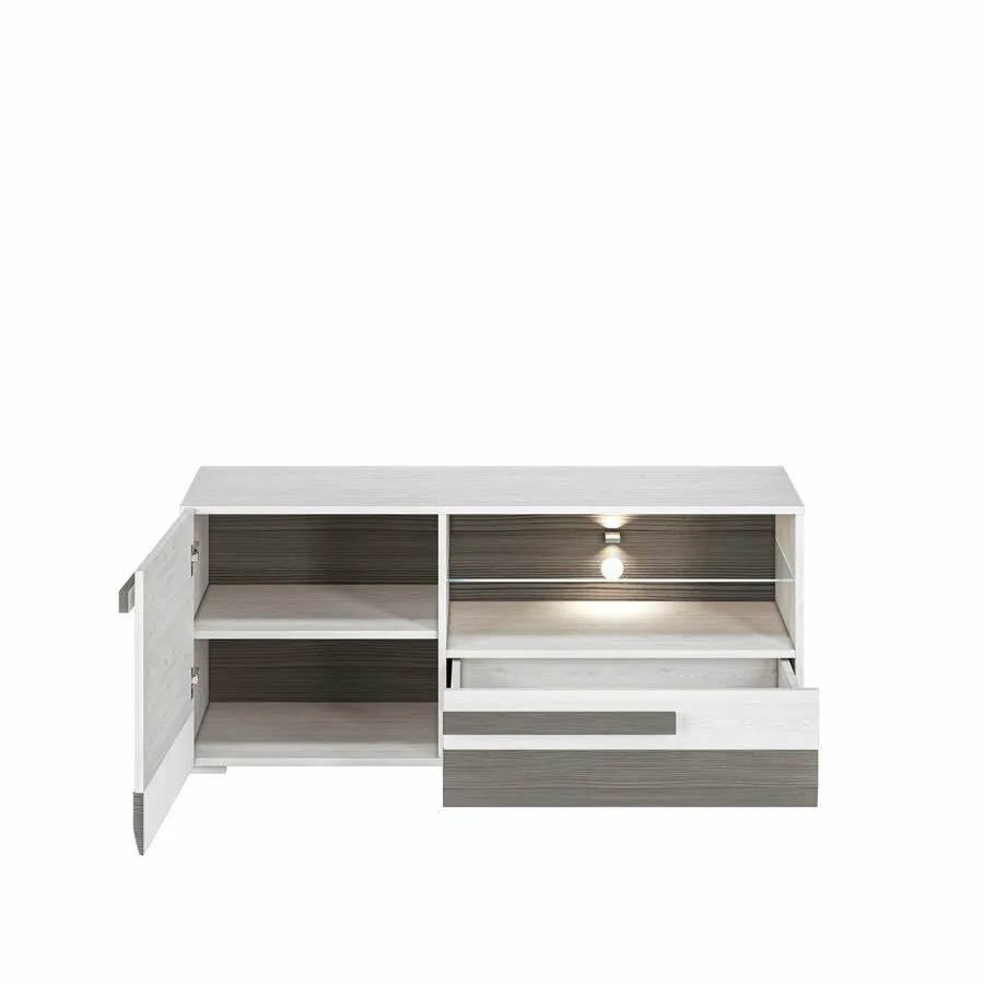 BA-MM100714-5 Modernus baltas TV staliukas BLANCO 10 su lentynomis