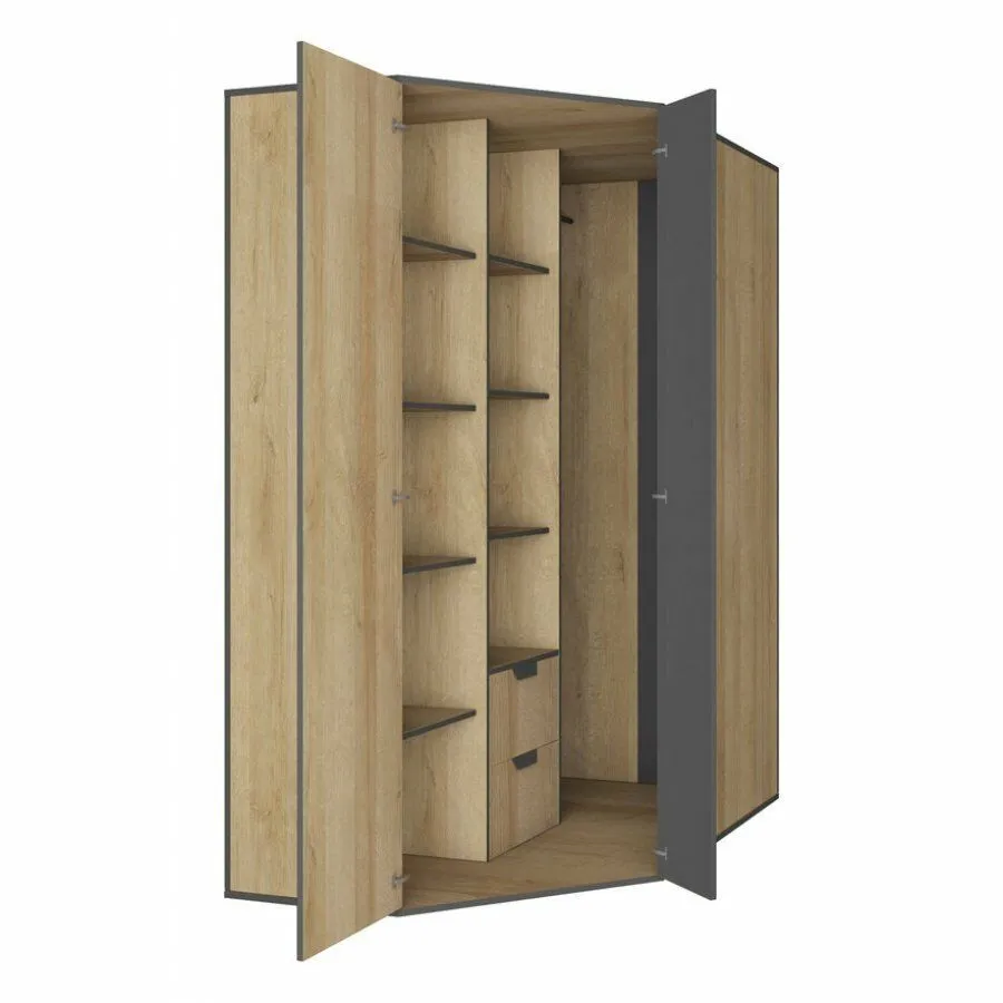 BA-MM102554-2 Kampinė spinta NANO NA1 moderni balta su lentynomis