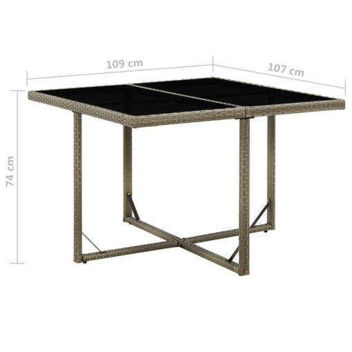 Sodo stalas, pilkas, 109x107x74cm, poliratanas ir stiklas