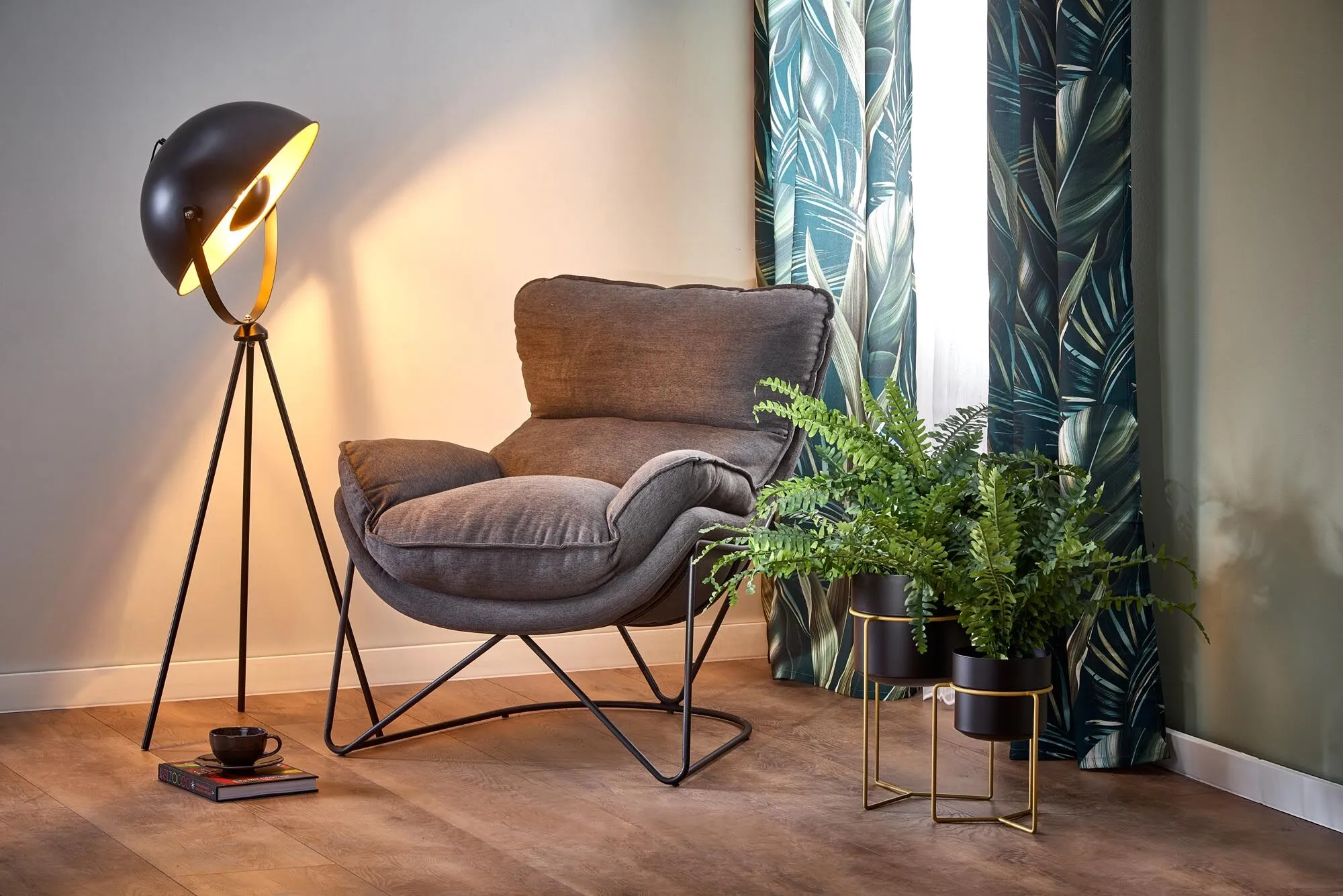 BA-HA105453-9 Modernus fotelis HA105453 su elegantišku audinio apmušalu