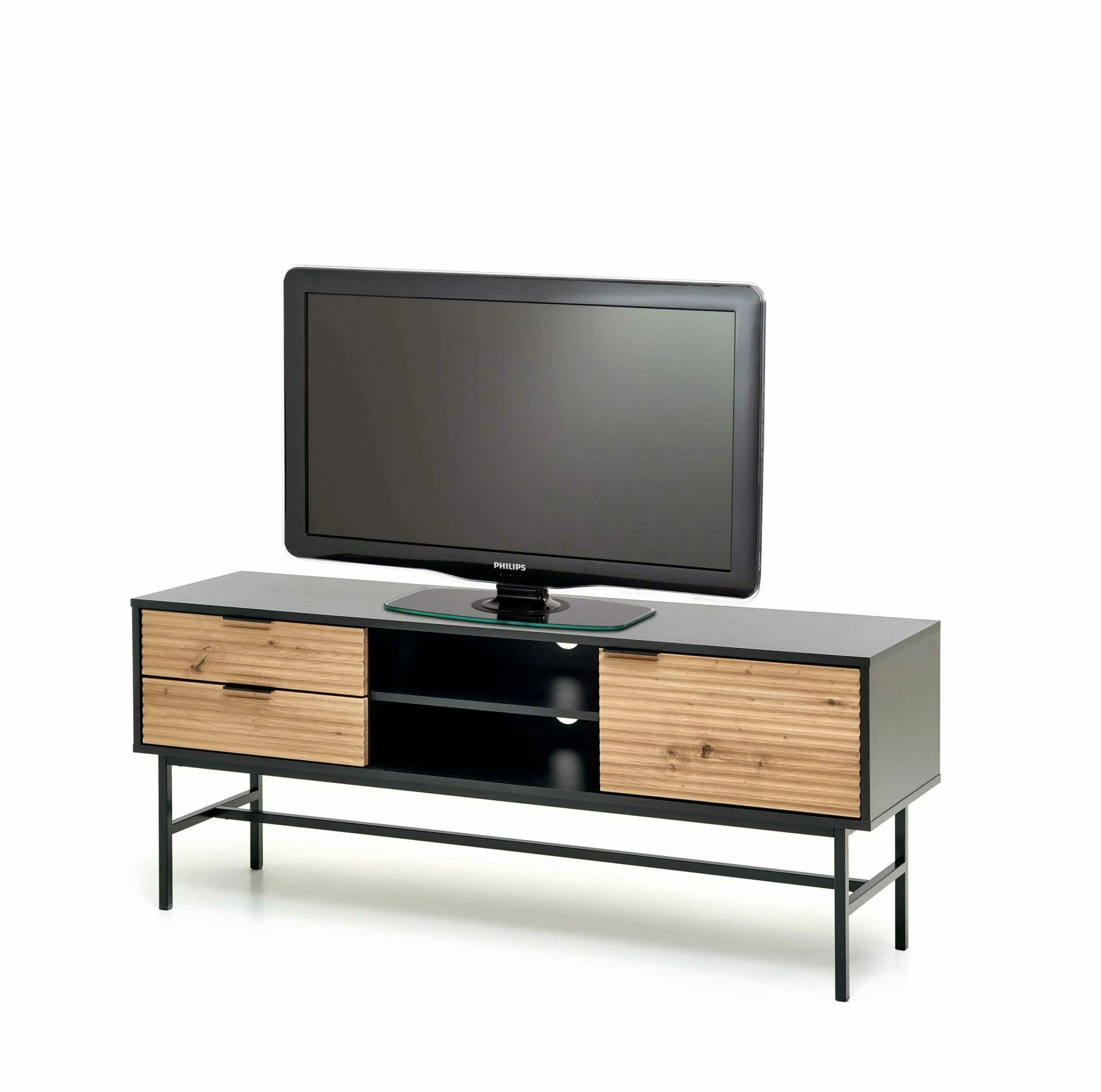 BA-HA105306-4 Modernus TV staliukas su šviesaus medžio ir juodomis detalėmis