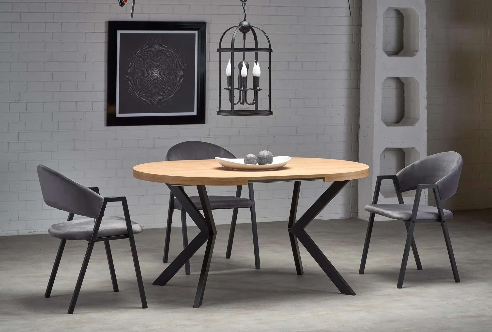 BA-HA105837-4 Modernus medinis stalas HA105837 su metaliniu rėmu