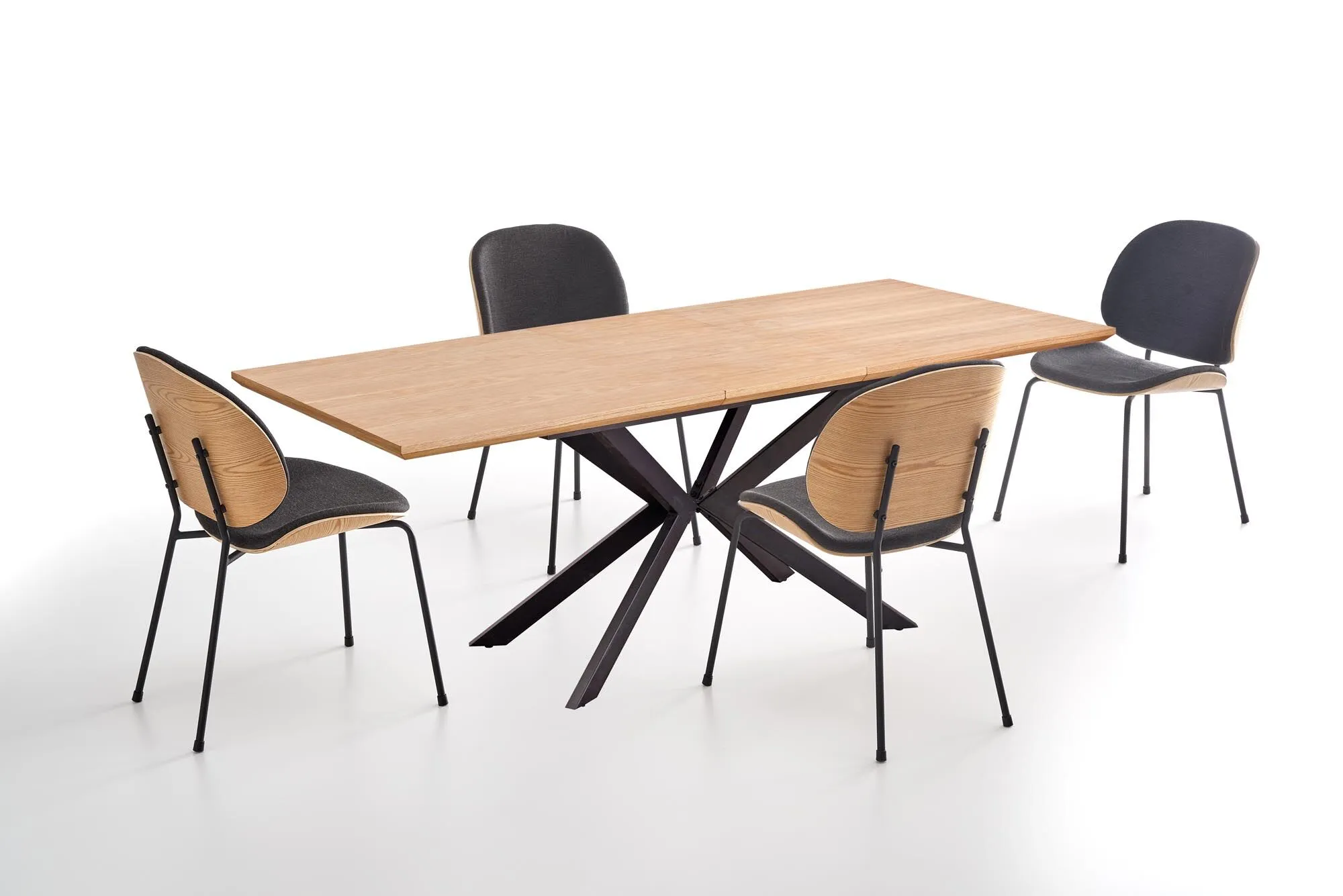 BA-HA105838-4 Modernus medinis stalas su juodu metaliniu rėmu