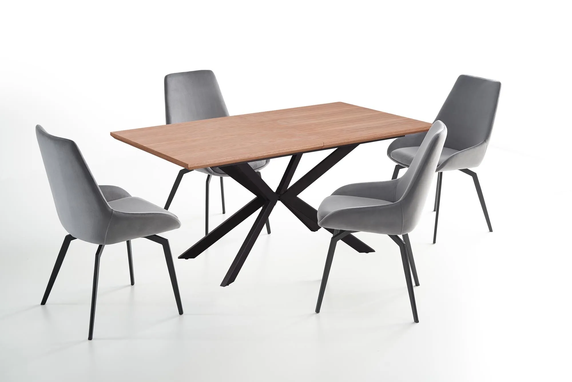 BA-HA105838-9 Modernus medinis stalas su tvirtu metaliniu rėmu