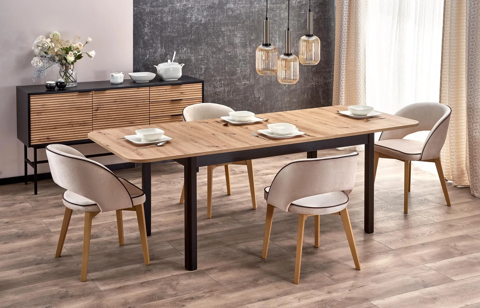 BA-HA105851-10 Modernus medinis stalas HA105851 su elegantišku dizainu