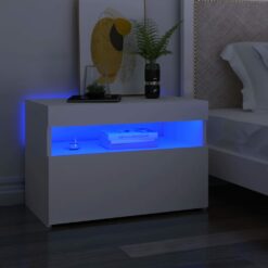 Naktinė spintelė su LED, baltos spalvos, 60x35x40cm, mediena