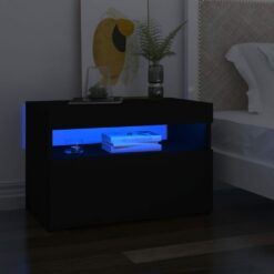 Naktinė spintelė su LED, juodos spalvos, 60x35x40cm, mediena