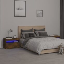 Naktinės spintelės su LED, 2vnt., dūminio ąžuolo, 60x35x40cm