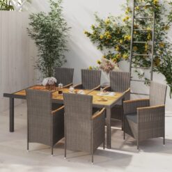 Lauko baldų komplektas su pagalvėmis, 7 dalių, pilkas, ratanas