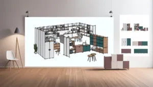 Modulinė baldų sistema svetainėje su kampine sofa, lentynomis ir patogiu išdėstymu