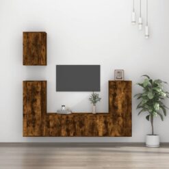TV spintelių komplektas, 5 dalių, dūminio ąžuolo, mediena