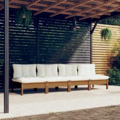 Keturvietė sodo sofa su kreminėmis pagalvėlėmis, pušies masyvas
