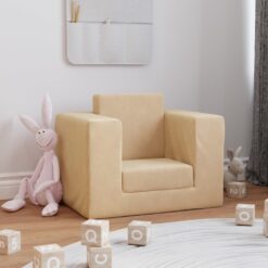 Vaikiška sofa, kreminės spalvos, minkštas pliušas