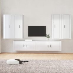 TV spintelių komplektas, 6 dalių, baltas, mediena, blizgus
