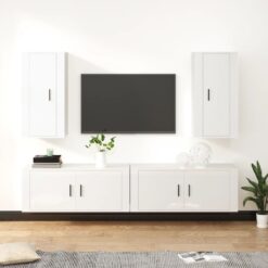 TV spintelių komplektas, 4 dalių, baltas, mediena, blizgus