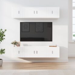 TV spintelių komplektas, 6 dalių, baltas, mediena, blizgus