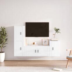 TV spintelių komplektas, 4 dalių, baltas, mediena, blizgus