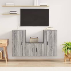 TV spintelių komplektas, 3 dalių, pilkas ąžuolo, mediena