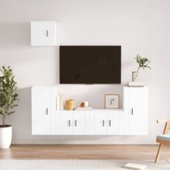 TV spintelių komplektas, 5 dalių, baltas, mediena, blizgus