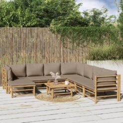 Sodo komplektas su taupe pagalvėlėmis, 9 dalių, bambukas