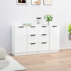 Šoninės spintelės, 2vnt., baltos, 60x30x70cm, mediena, blizgios