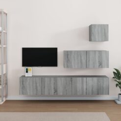 TV spintelių komplektas, 4 dalių, pilkas ąžuolo, mediena