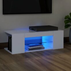 Televizoriaus spintelė su LED apšvietimu, balta, 90x39x30cm