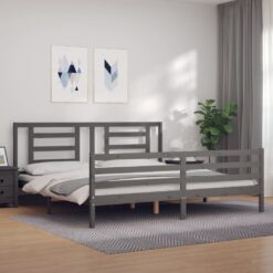 Lovos rėmas su galvūgaliu, pilkas, 200x200cm, medienos masyvas