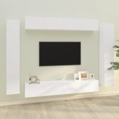 TV spintelių komplektas, 8 dalių, baltas, mediena, blizgus