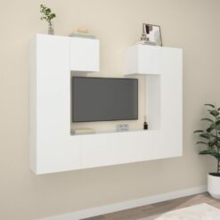 Televizoriaus spintelių komplektas, 6 dalių, baltas, mediena