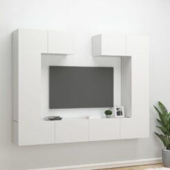TV spintelių komplektas, 6 dalių, baltas, mediena, blizgus